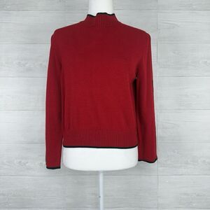 St. John Sweater Women Size Small Red Mock Neck Back Zip Santana Knit Wool Blend